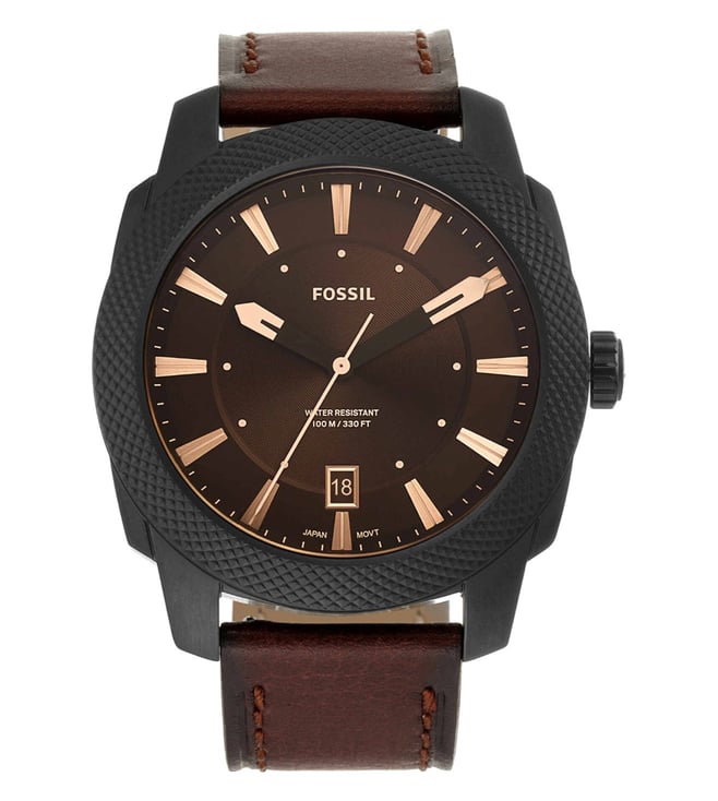 Men's Fossil Machine Black IP Chronograph Watch with Brown Dial and Braided  Leather Bracelet Box Set (Model: FS5251SET) | Zales