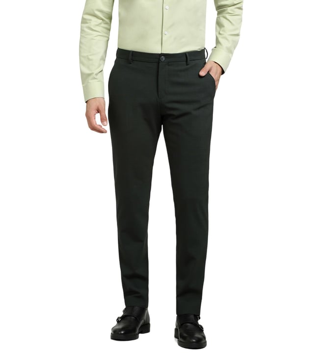 Dark Green Woven Double Belt Loop Suit Trousers  PrettyLittleThing