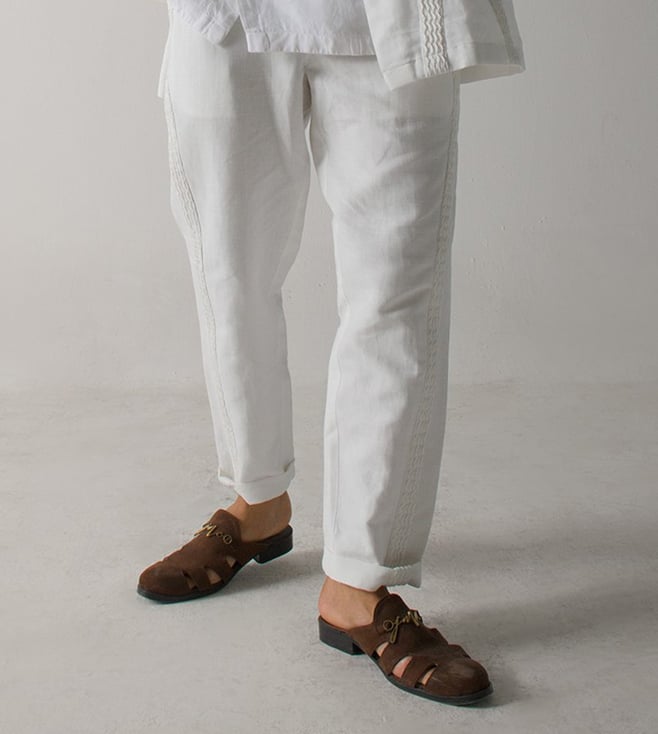 Straight trousers with darts ivory ladies  Morgan
