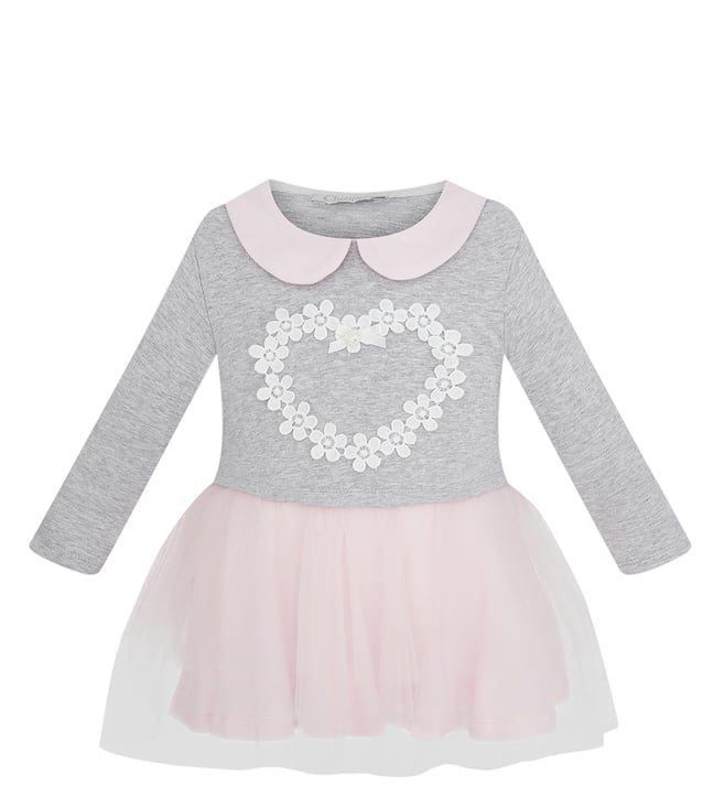 Choupette Kids Grey & Pink Fluffy Applique Flared Fit Dress