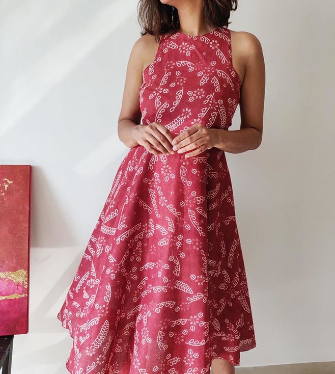 Buy Why So Blue Maroon Tropical Summer Plum Bloom Dress for Women