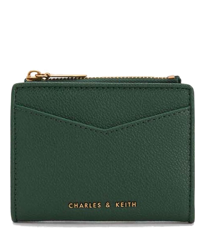 Charles & Keith Textured Mini Short Wallet in Green