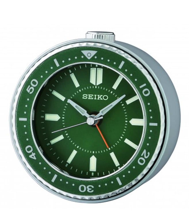 Seiko Silver Elegant Round Lumibrite Small Analog Table Top Alarm Clock With Sweep Movement