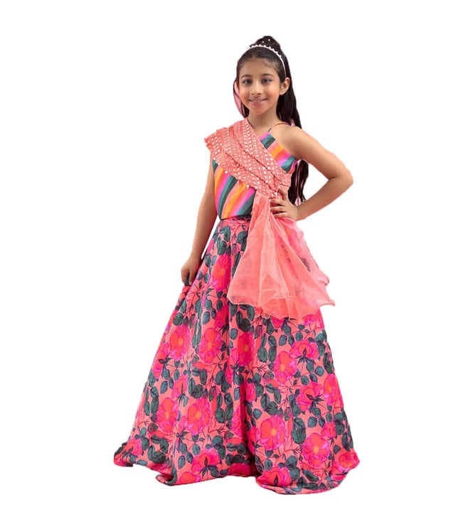 Stunning Red Double Layered Kids Choli Suit