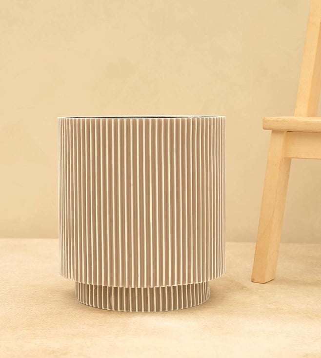 Buy Ugaoo Vase Cylinder Groove Ivory Plastic Medium Planter Online