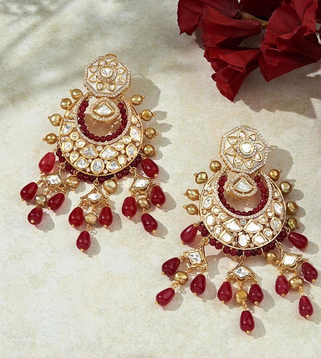 Buy Mansiyaorange Tarditional Red Colored Meena Pearl AD Kundan Stone Long  Jhumki Golden Earrings For Women Online at Best Prices in India  JioMart