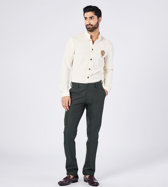 Buy Military Green Jewels Of Nawab Classic Trousers With Adamas Online ...