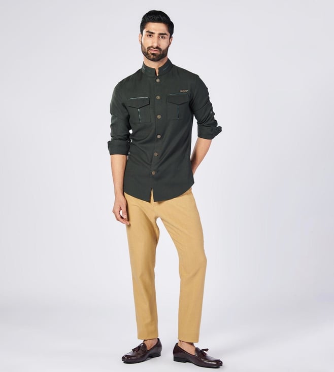 Buy S&N Shantnu Nikhil Military Green Jewels Of Nawab Crested Shirt ...