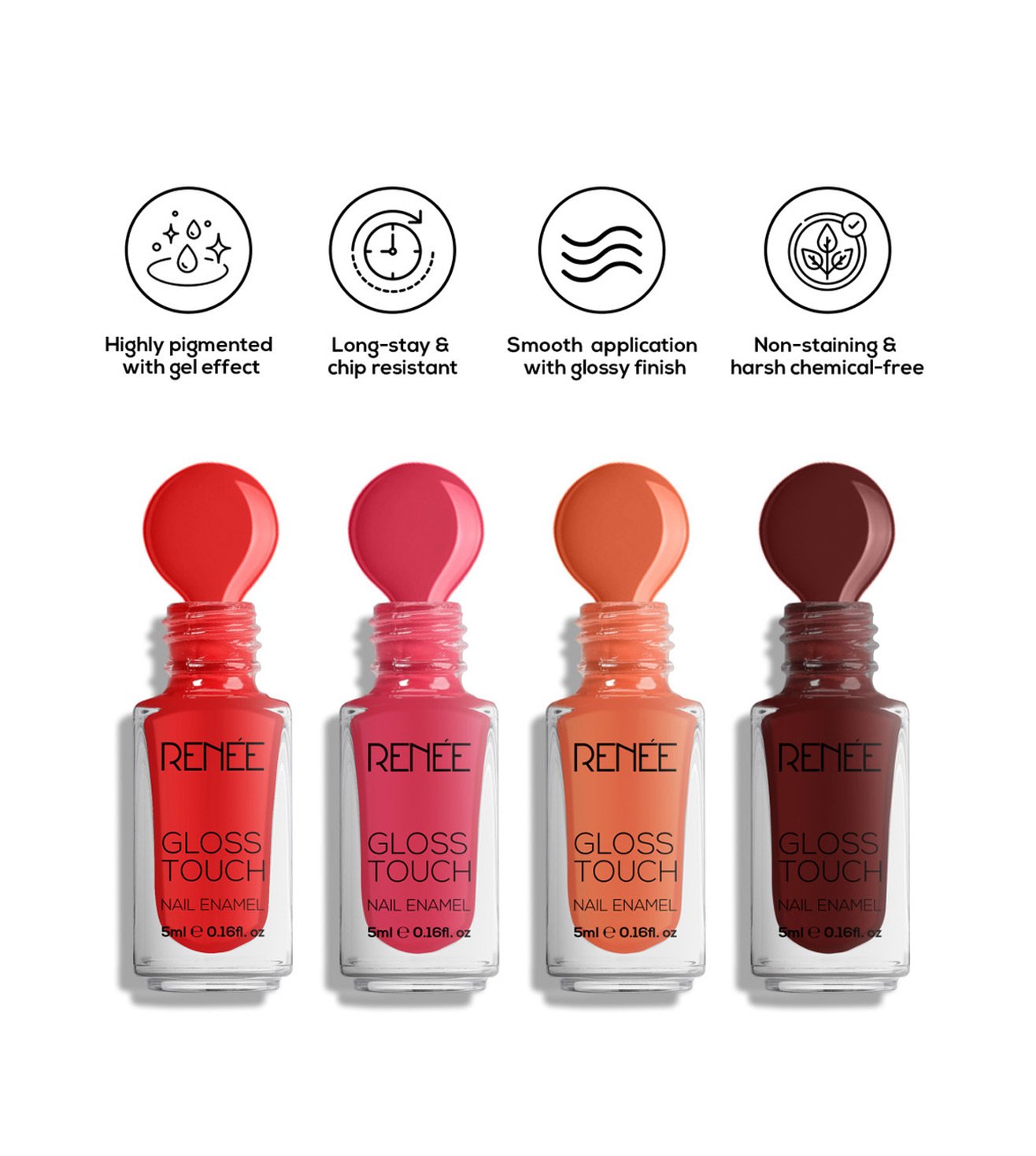 Buy RENEE Gloss Touch N03 Red Parade Nail Enamel - Pack of 4 Online On Tata  CLiQ Palette