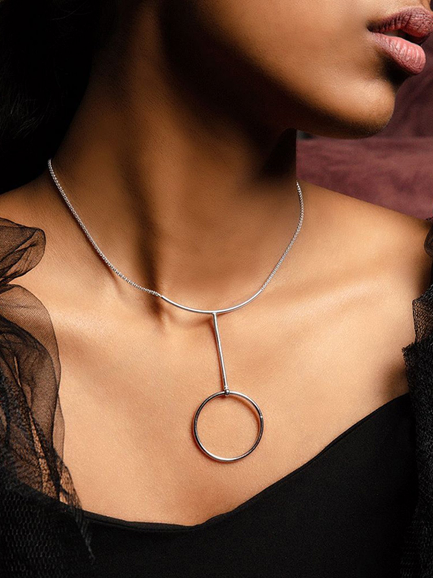 Shaya by CaratLane Stay With Me Circle Pendant Necklace In 925 Silver