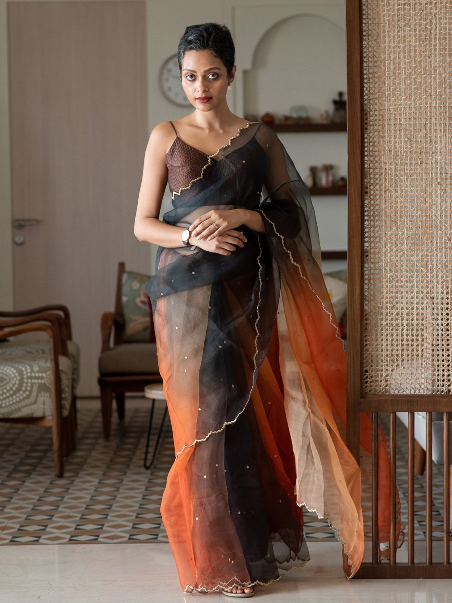 Buy Suta Orange Embellished Saree Without Blouse for Women Online @ Tata  CLiQ