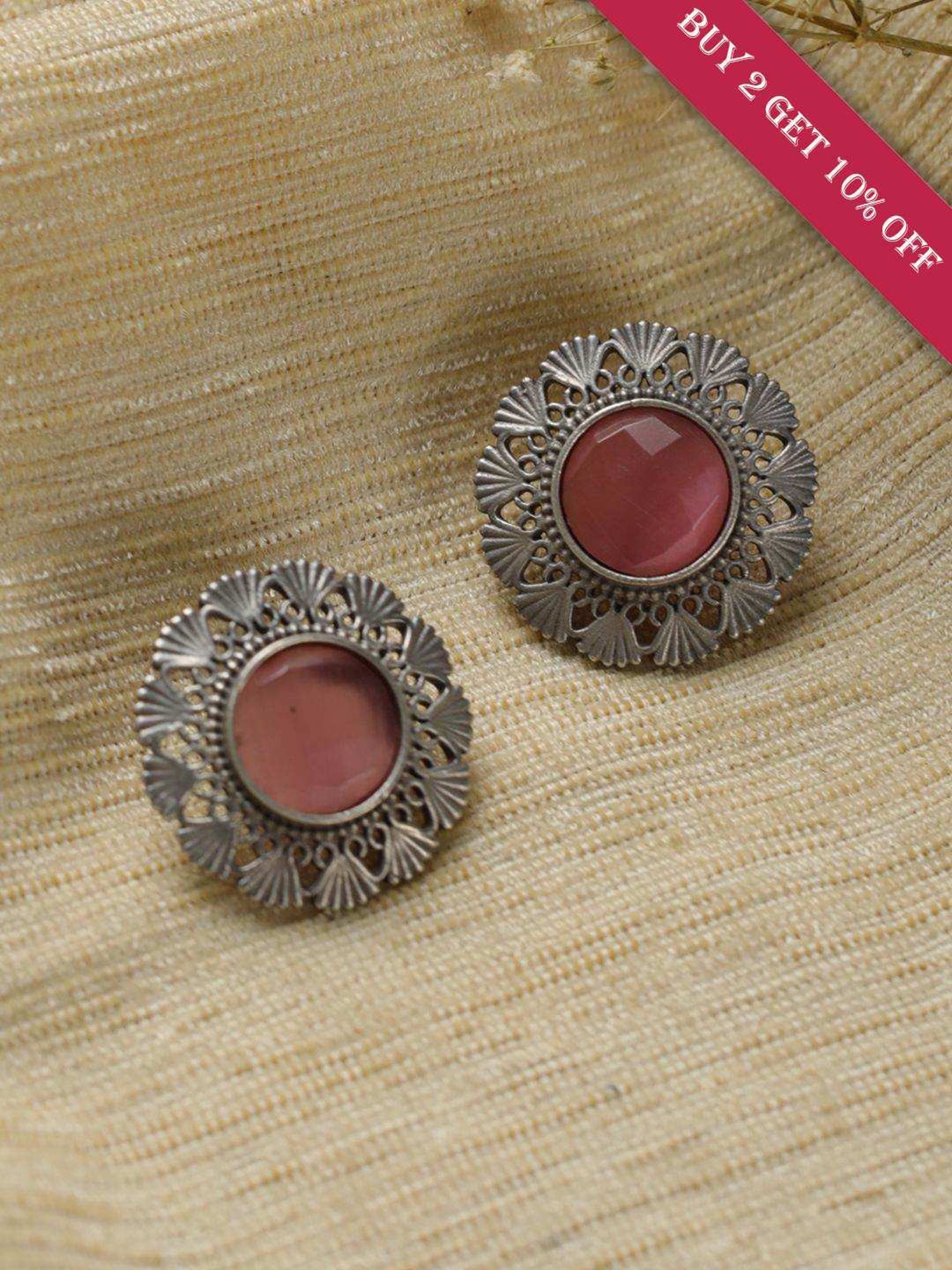 Priyaasi Pink Stone Studded Engraved Oxidised Silver Stud Earrings Buy  Priyaasi Pink Stone Studded Engraved Oxidised Silver Stud Earrings Online  at Best Price in India  Nykaa