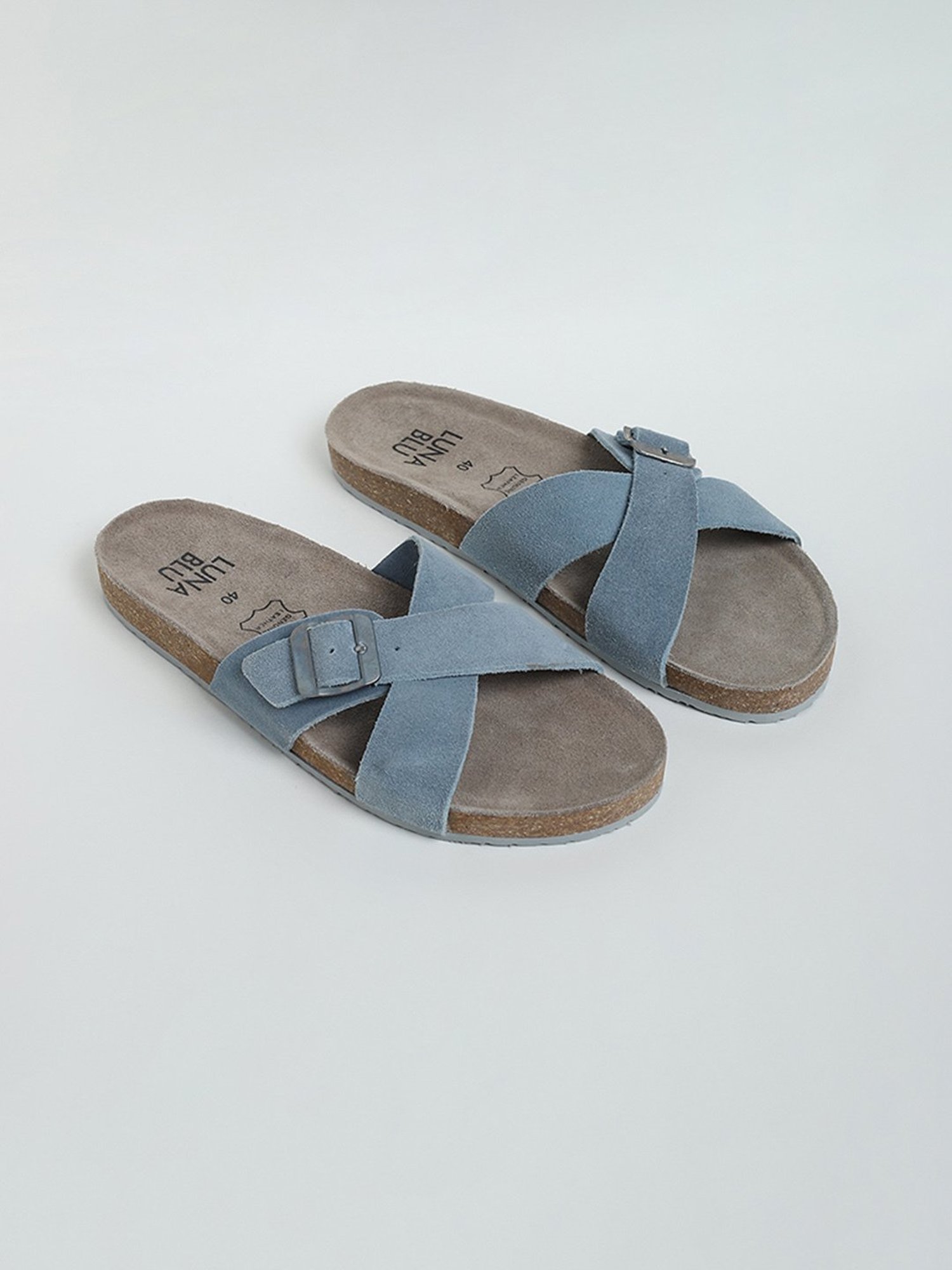 MARINA LUNA Blue LEATHER Wedges Slides Sandals Women Size 6.5 Made in Italy  | eBay