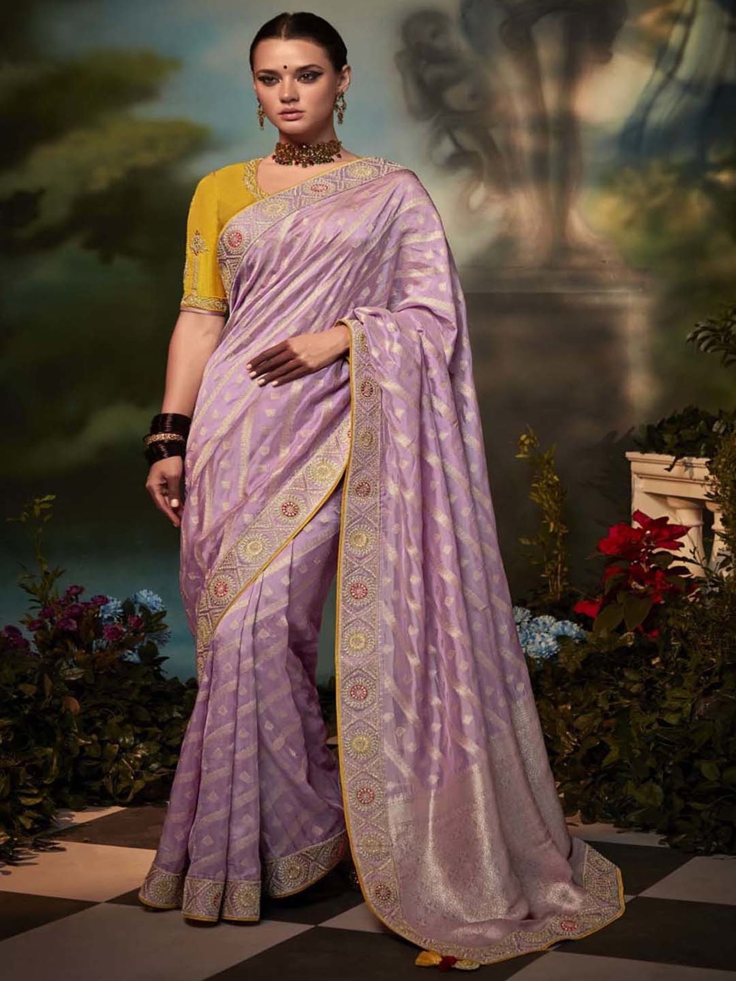 Stunning Violet Colour Saree With Heavy Brocade Blouse Banarasi Beautiful  Zari Work In Form Of Traditional Motifs Soft Silk Saree