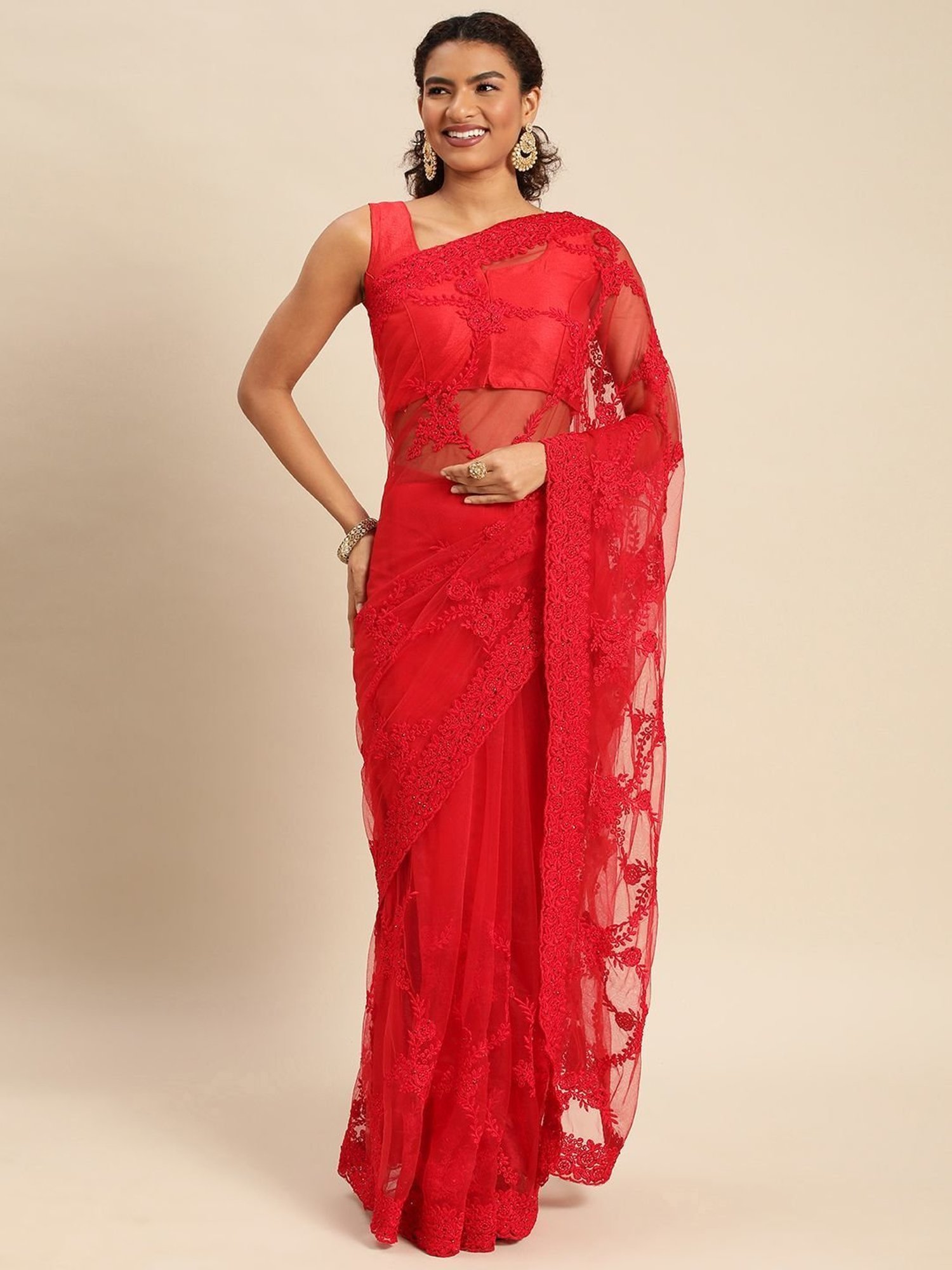 Buy Stylish Red Net Sarees Collection At Best Prices Online