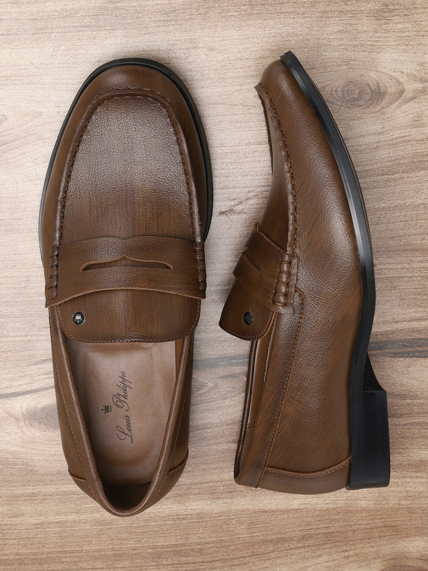 Buy online Louis Philippe Brown Leather Loafers from Casual Shoes