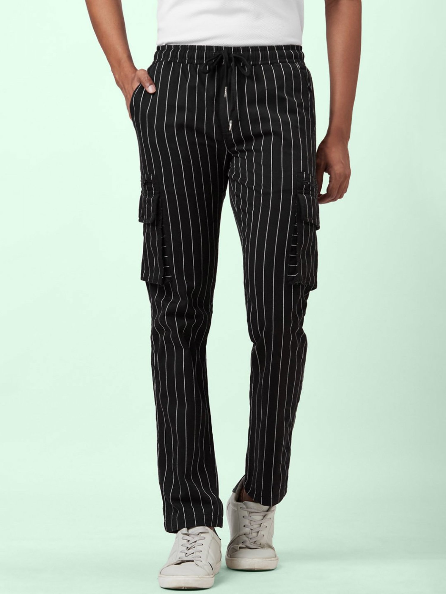Country Green Striped Flat Front Trousers