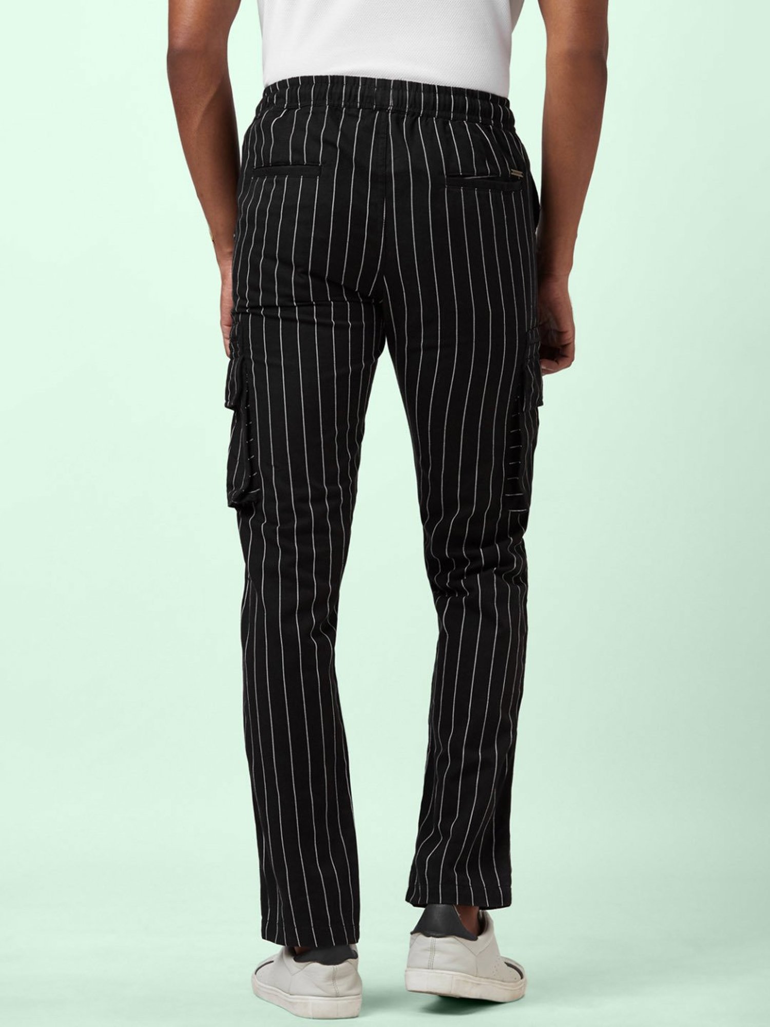 Mystere Paris Black  White Striped Mid Rise Relaxed Fit Pants