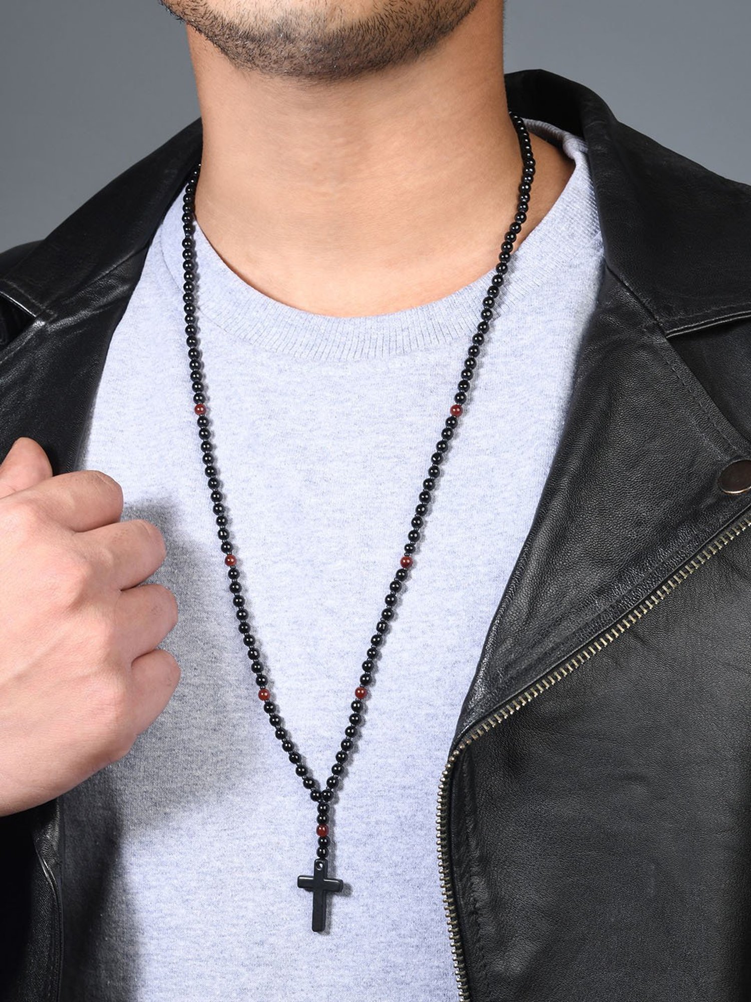 Mens beaded necklaces sales with cross