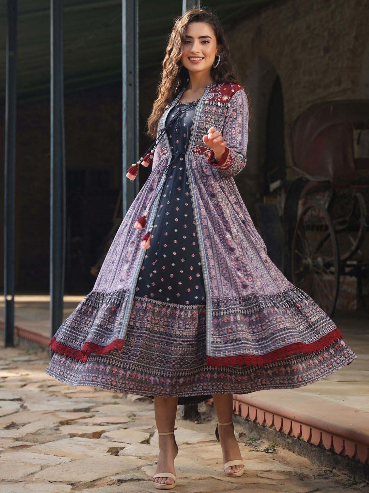 Juniper Purple & Navy Embroidered A-Line Dress