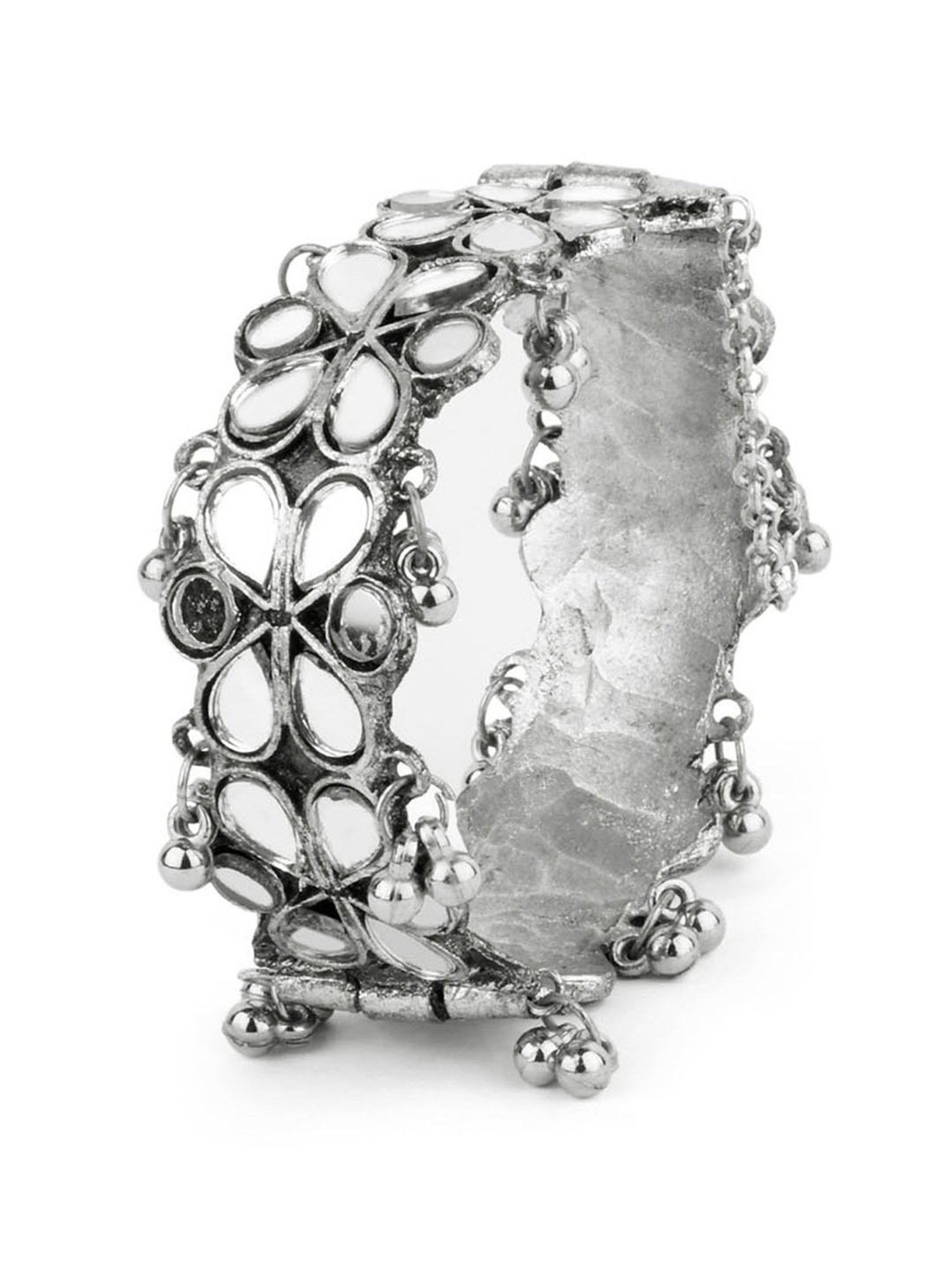 Fida Ethnic Oxidised Silver Flower Embossed Tribal Bracelet for Women