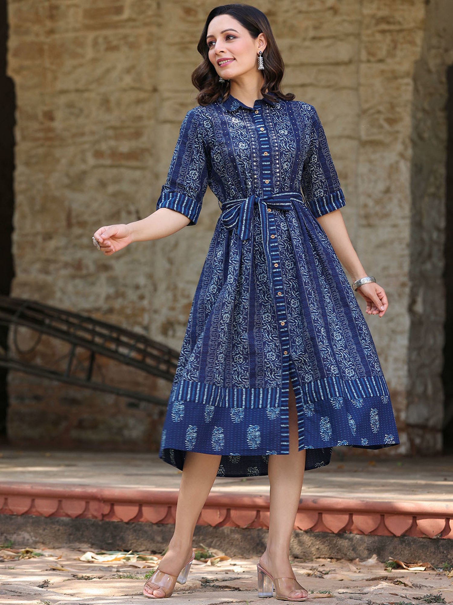 Juniper Navy Printed Shirt Dress