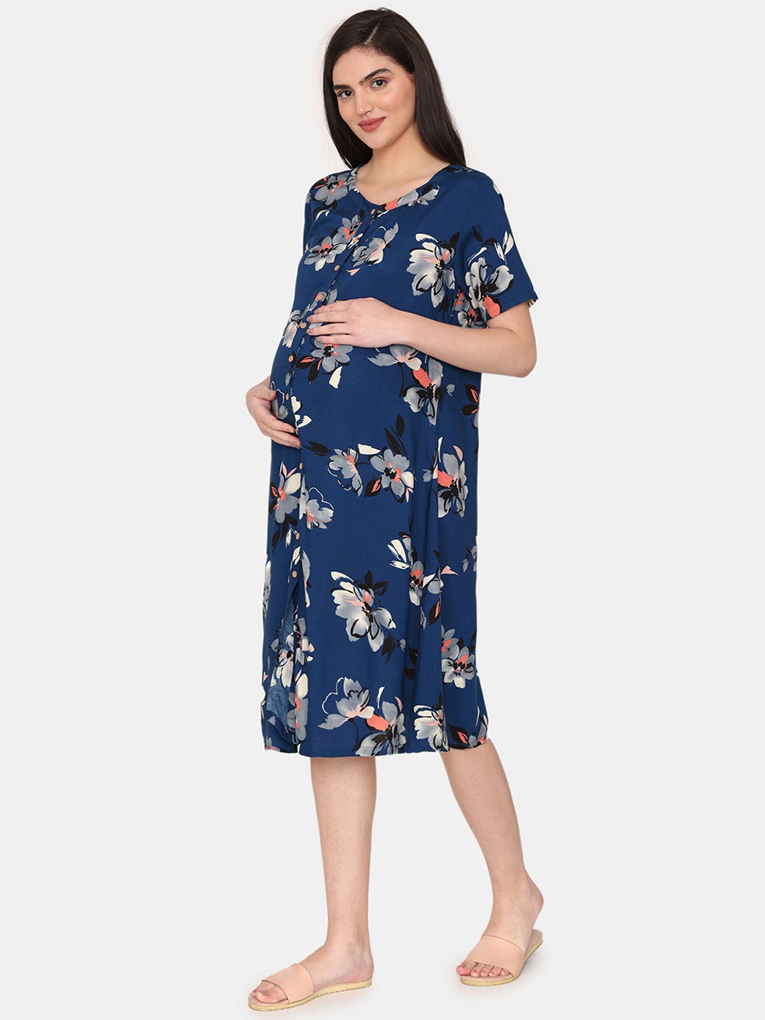 Coucou by Zivame Blue Printed Maternity Night Dress