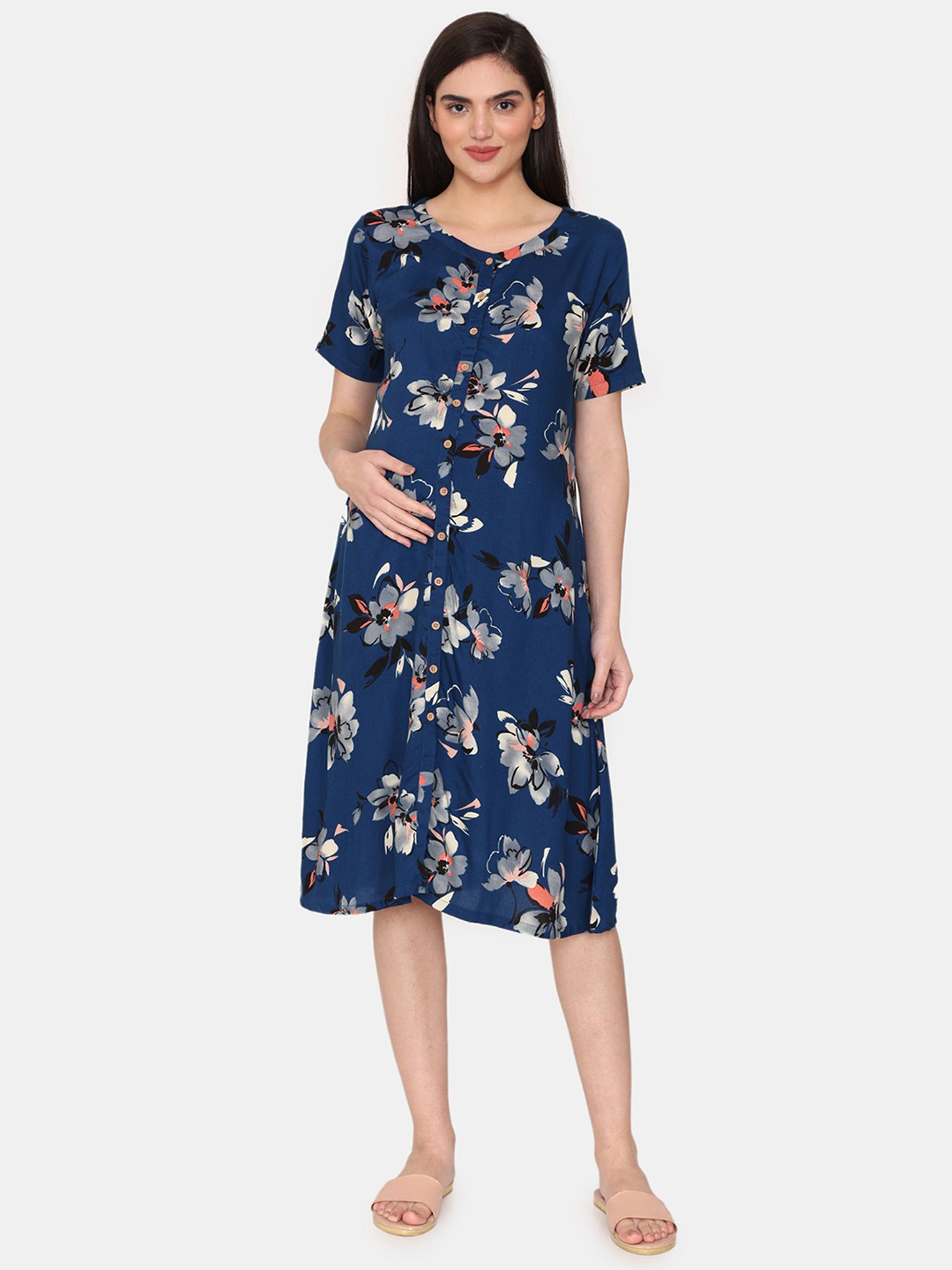 Coucou by Zivame Blue Printed Maternity Night Dress