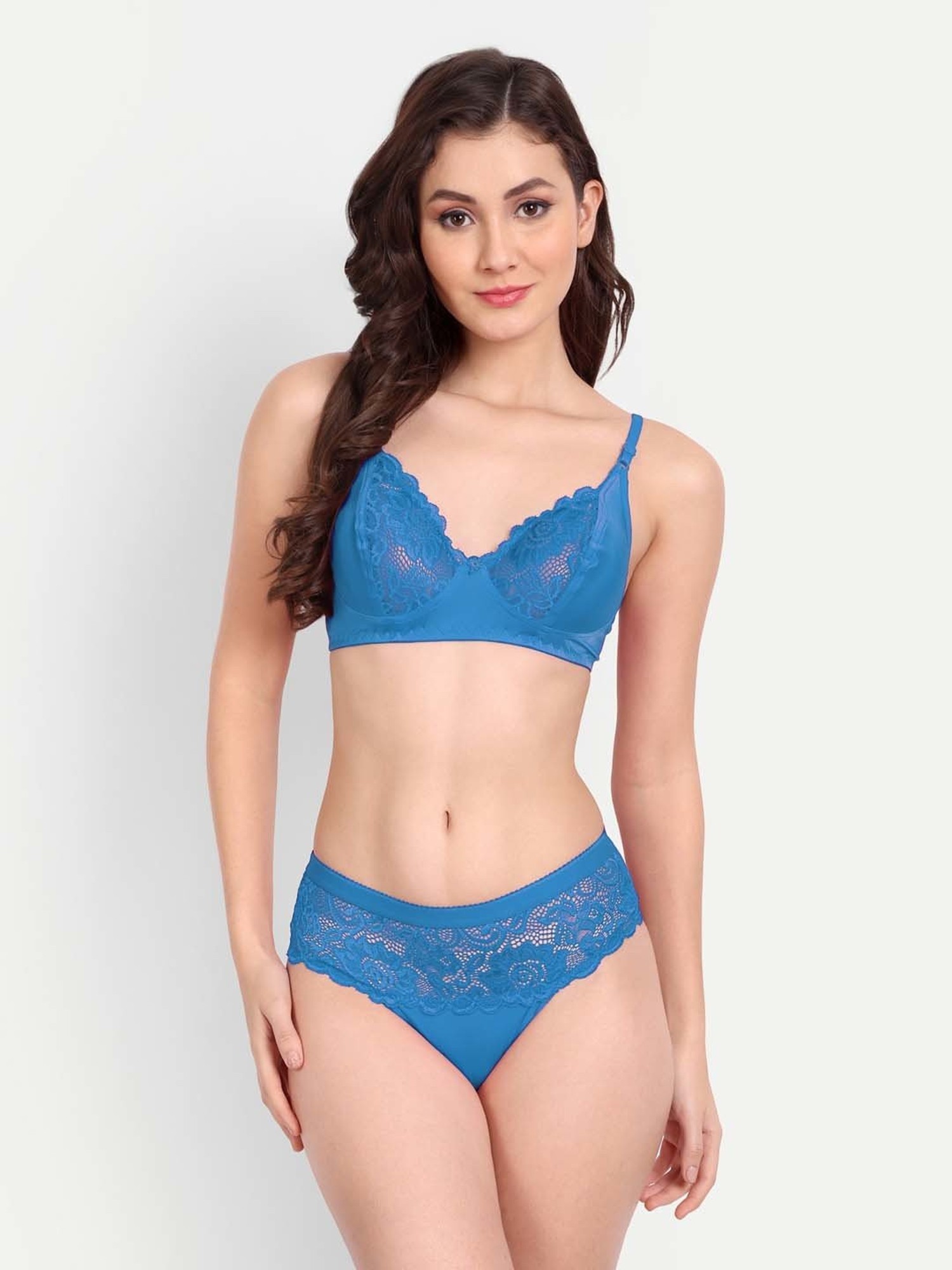 Buy Secrets By ZeroKaata Women Bra-Underwear-Blue (Set of 2) Online