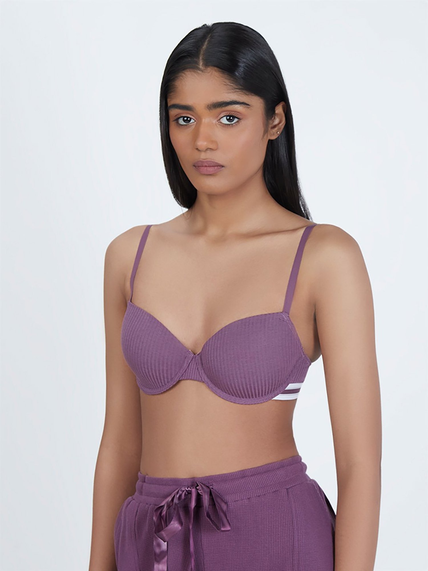 Non-padded Bra With Lace Cups In Purple, Bras :: 4 Bras For 499