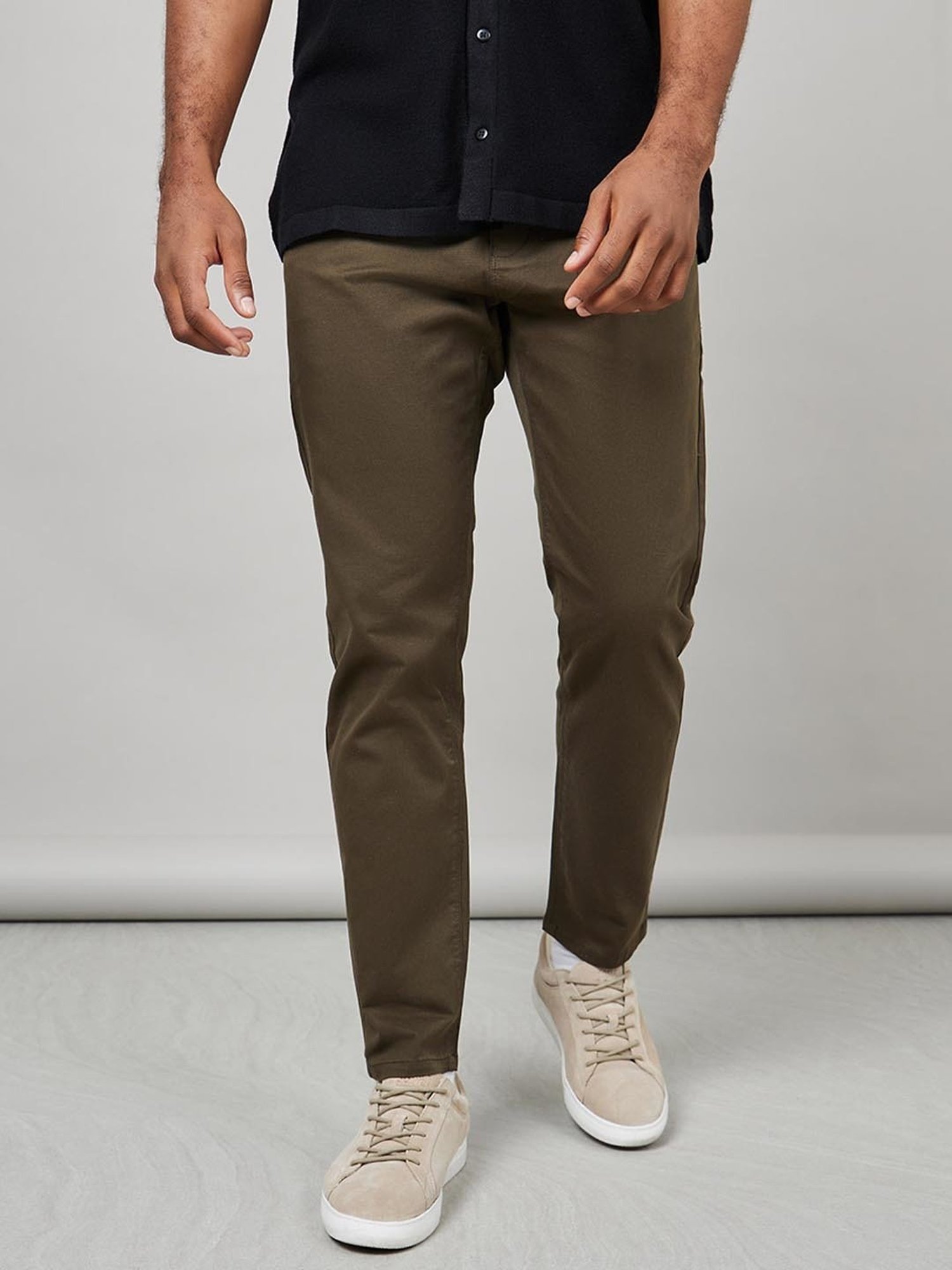 Buy Styli Olive Green Cotton Slim Fit Trousers for Mens Online @ Tata CLiQ