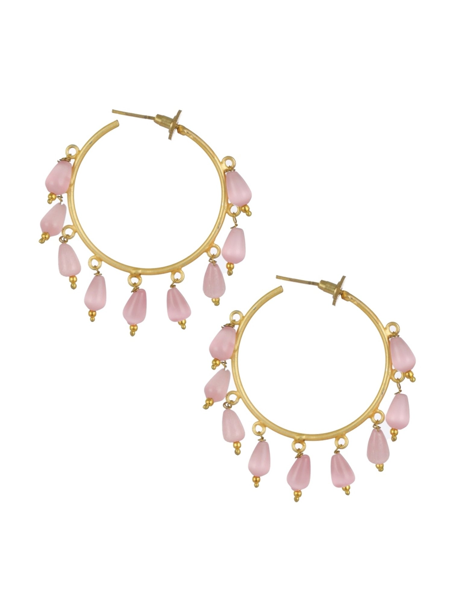 Buy Pink Pleated Beaded Round Hoop Earrings Online - W for Woman