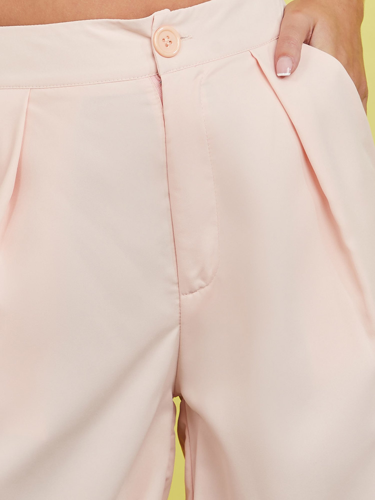 Buy Styli Pink Mid Rise Wide Leg Trousers for Women Online @ Tata CLiQ