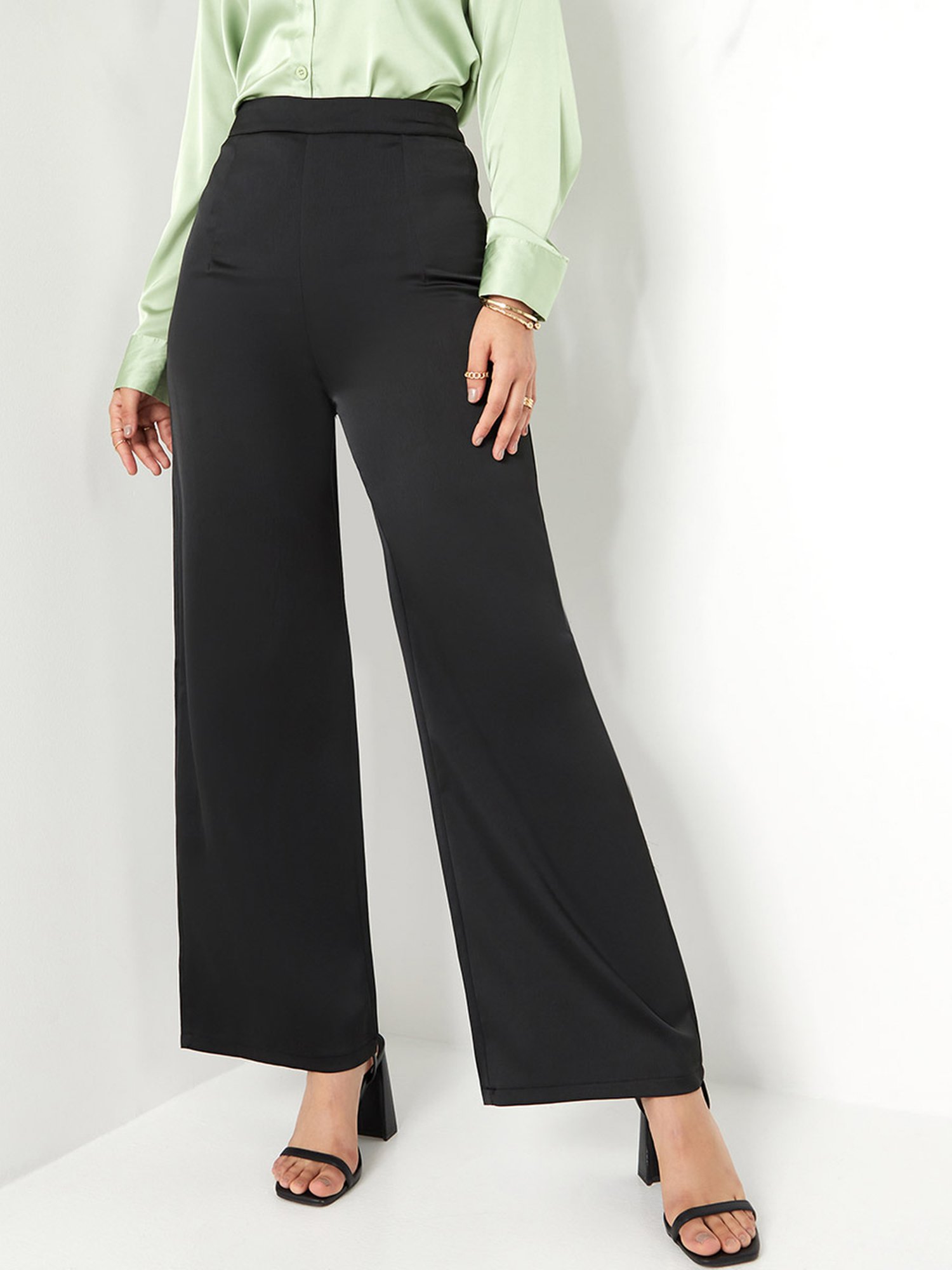 EVANS Plus Size Black Wide Leg Trousers | Evans