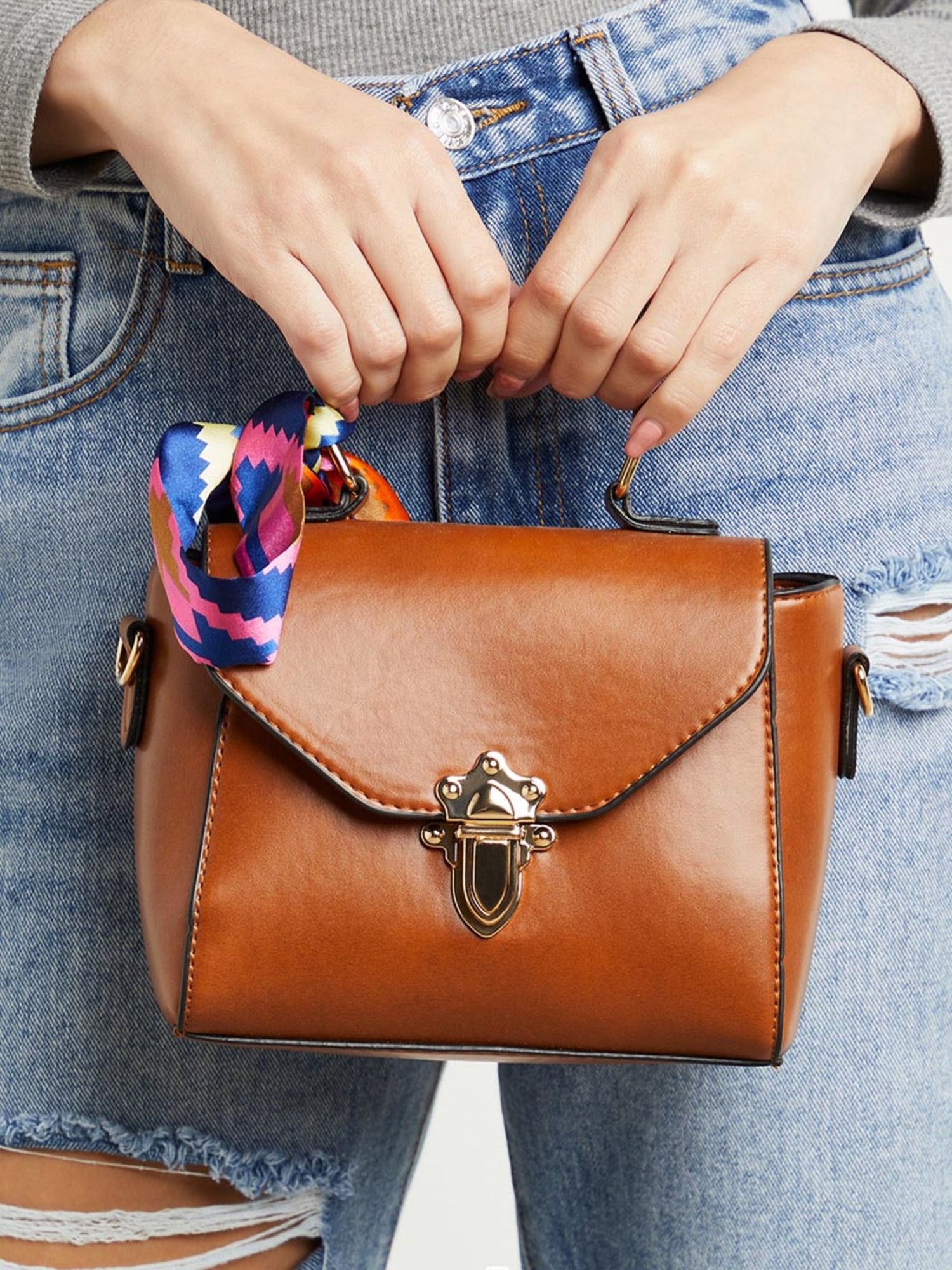 Styli Handbags : Buy Styli Black Flap Over Handbag with Scarf Detail Online
