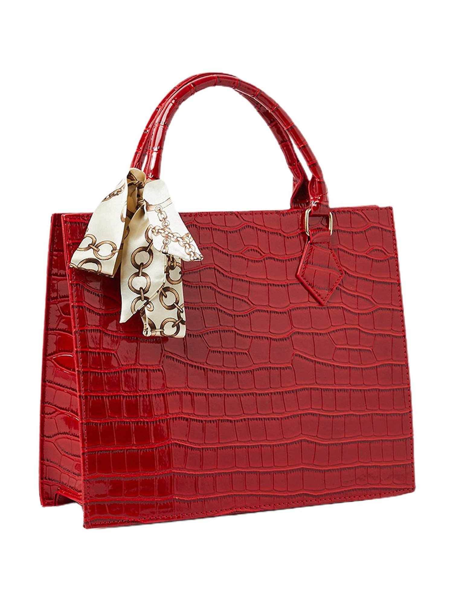 Buy Styli Red Textured Handbag with Scarf Detail at Best Price @ Tata CLiQ