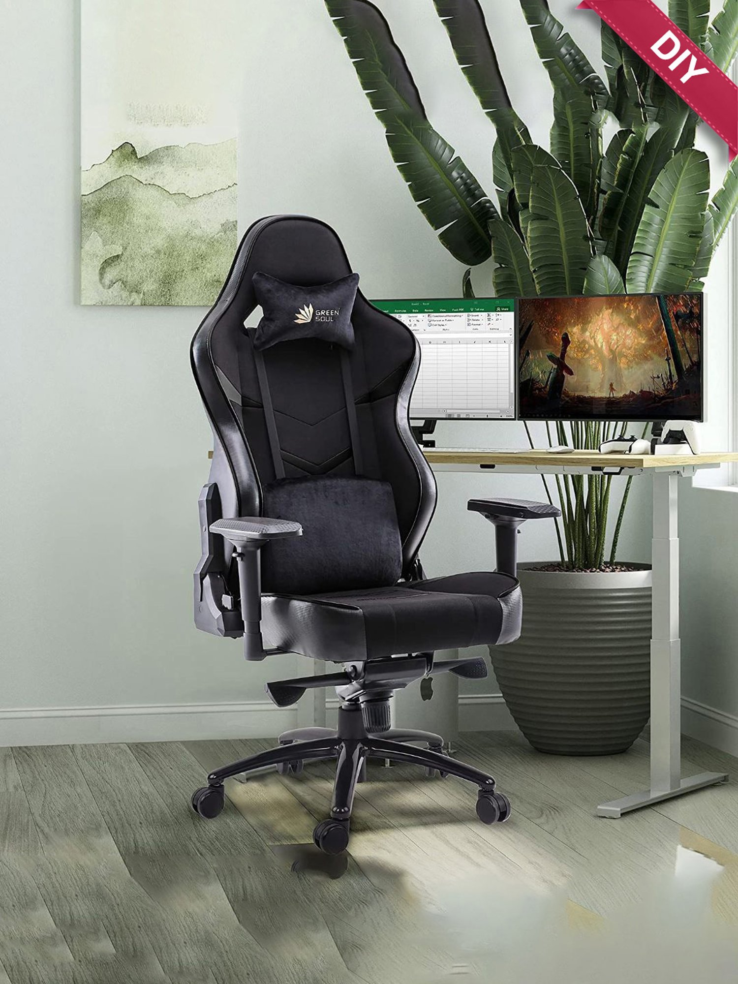 Buy Green Soul Monster T Black PU Leather Premium Gaming Chair at