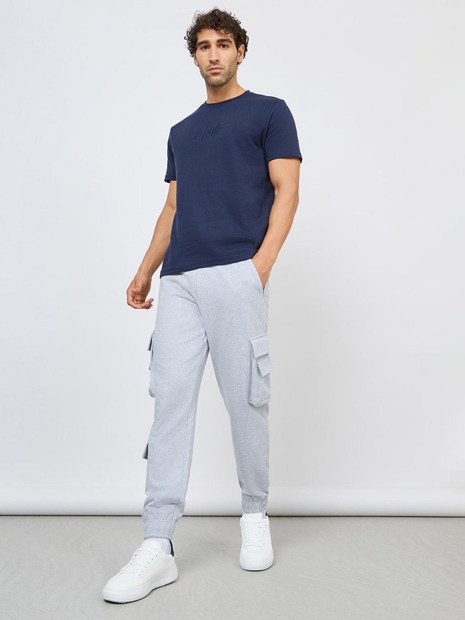 Buy Styli Black Cotton Relaxed Fit Joggers for Mens Online @ Tata CLiQ