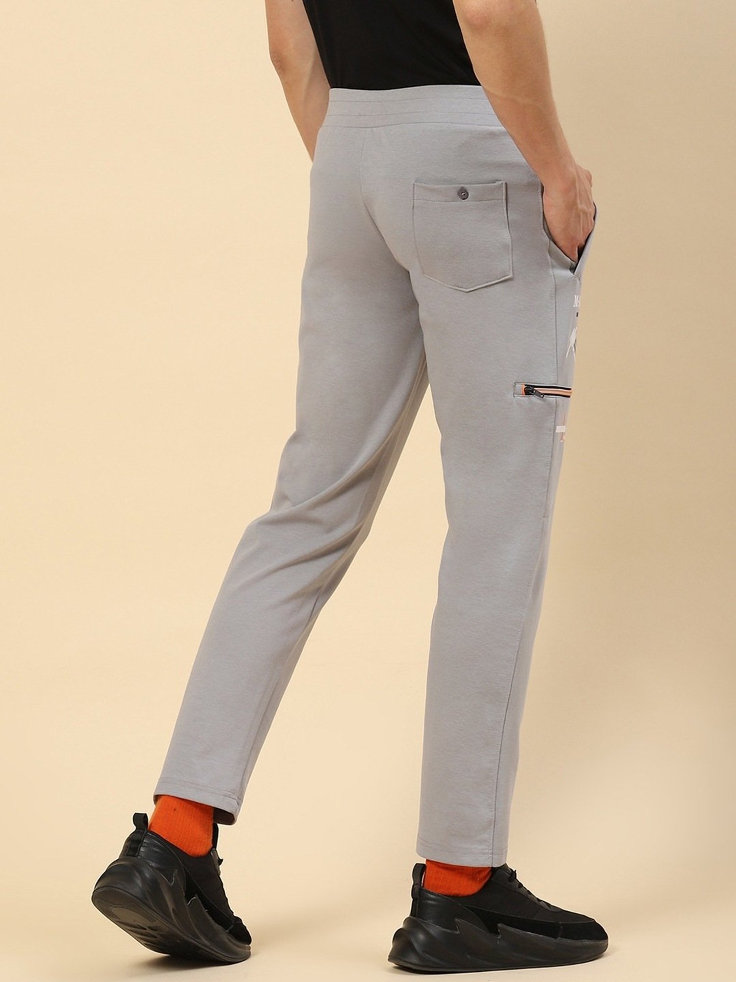 People by Pantaloons Grey Melange Regular Fit Printed Trackpants