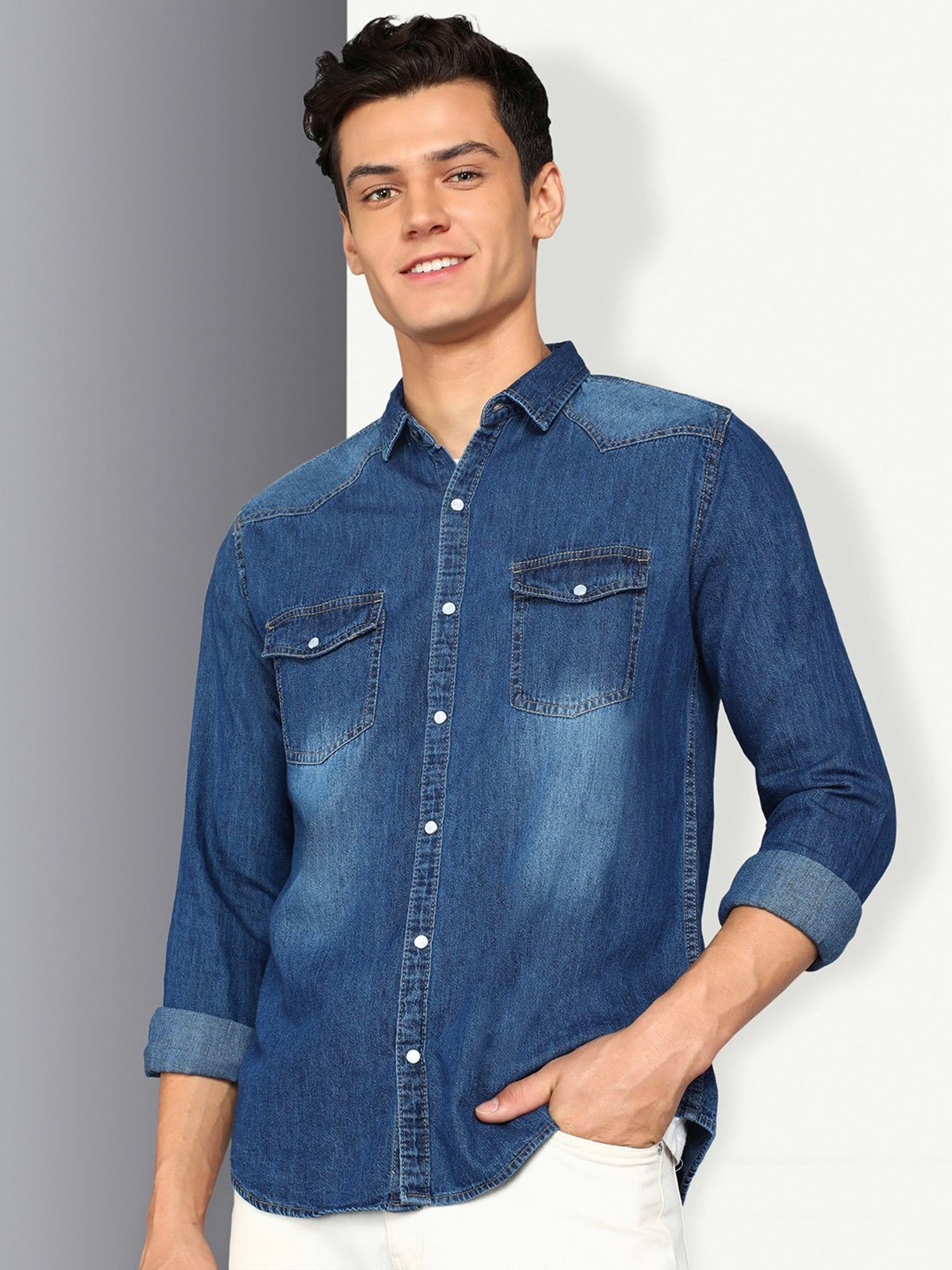 Denim Cowl Neck Mens Jeans Shirt at Rs 899 in Vellore | ID: 22897700055
