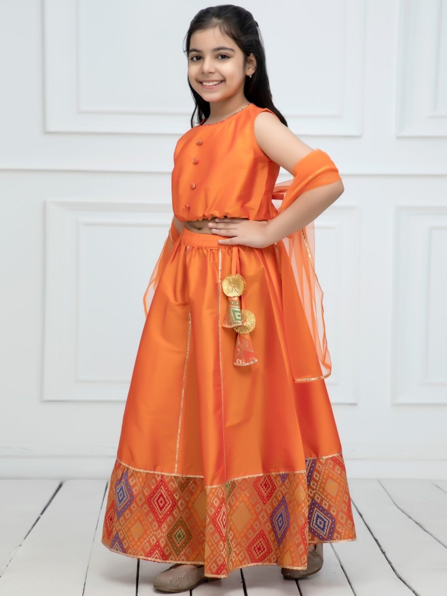 Buy Fabindia Kids Yellow & Orange Choli, Lehenga with Dupatta for Girls  Clothing Online @ Tata CLiQ