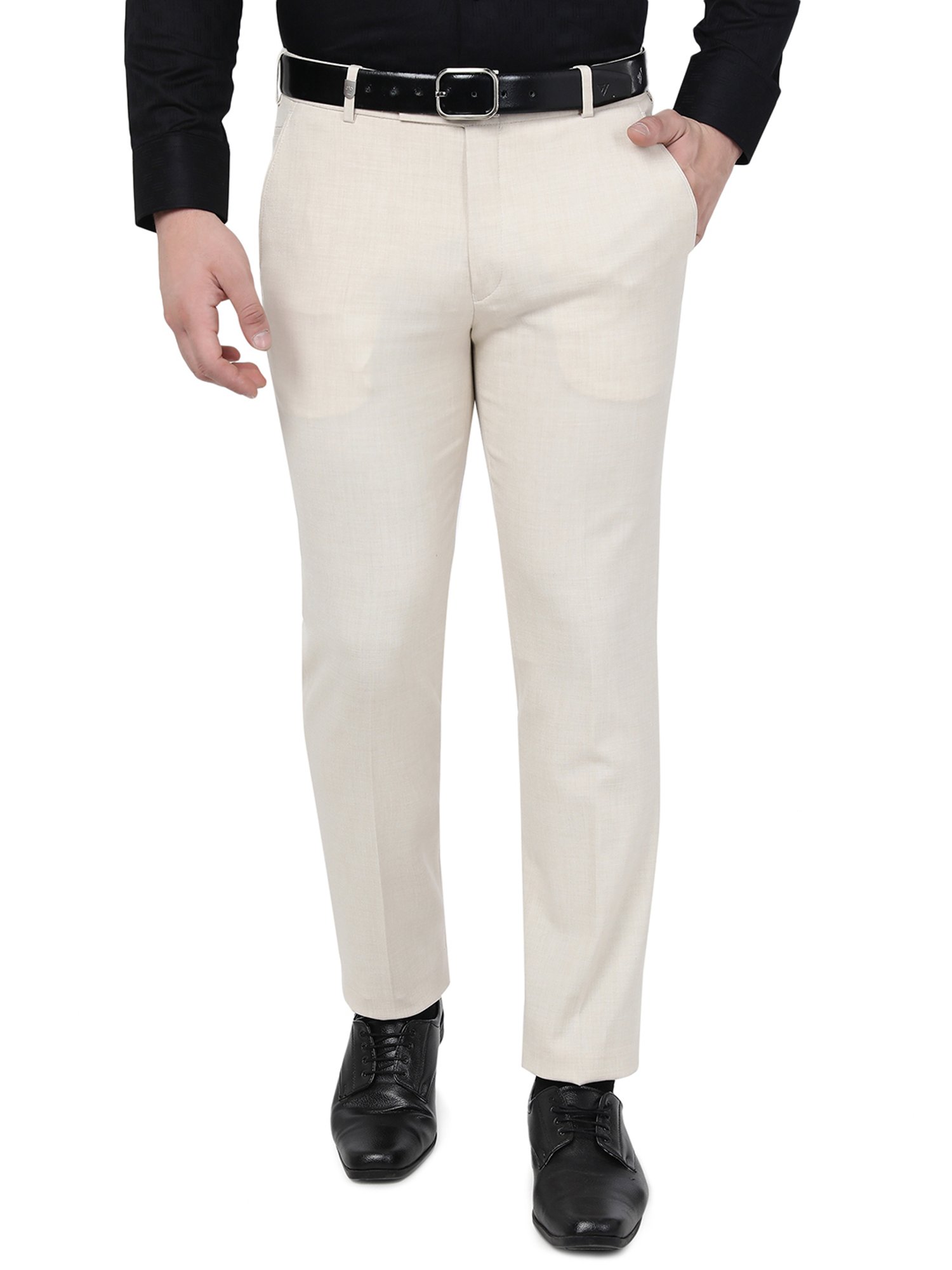 Mens Cream Slim Tapered Fit Trousers