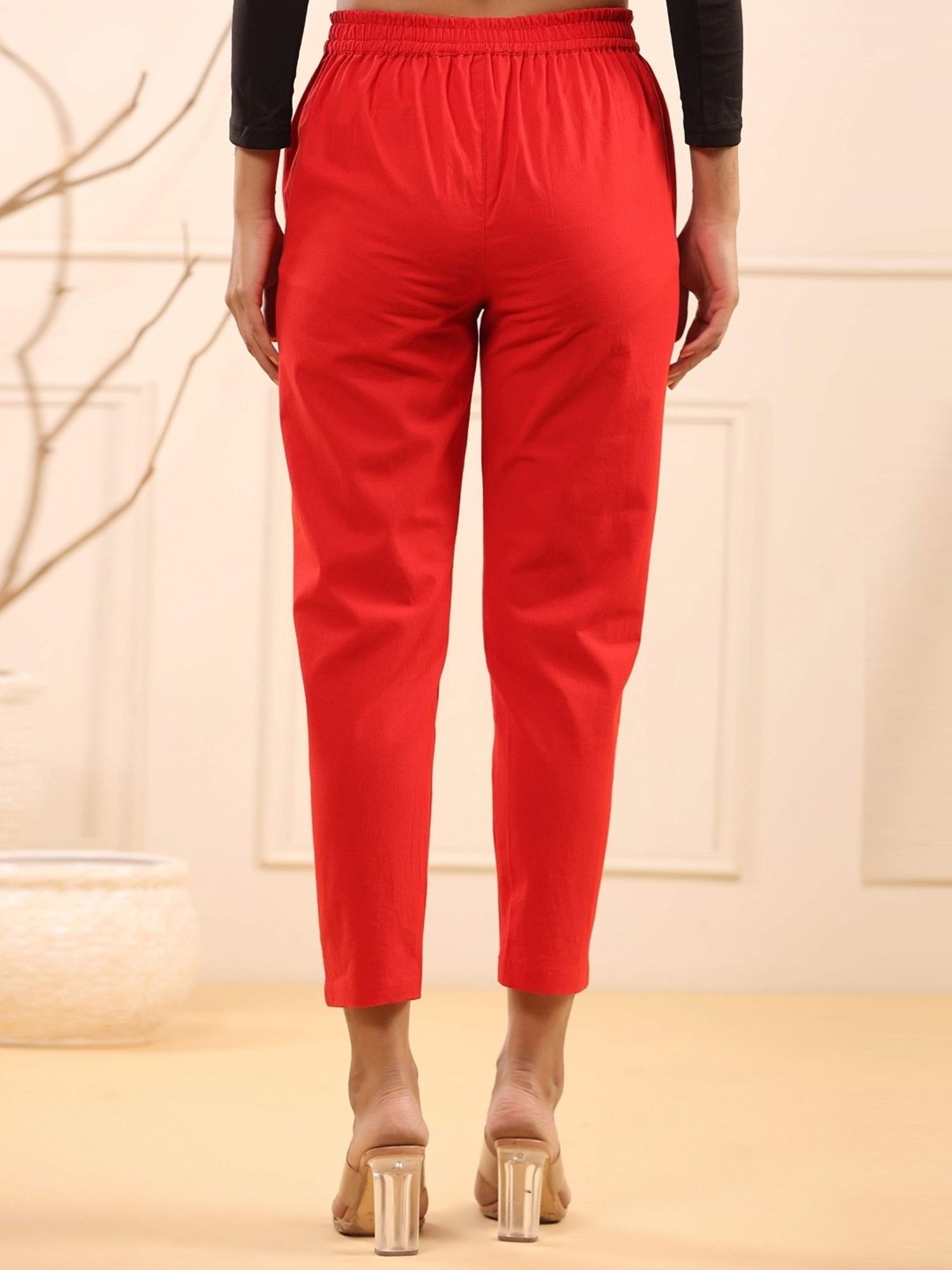 Solid Color Cotton Pant in Red  BDX134