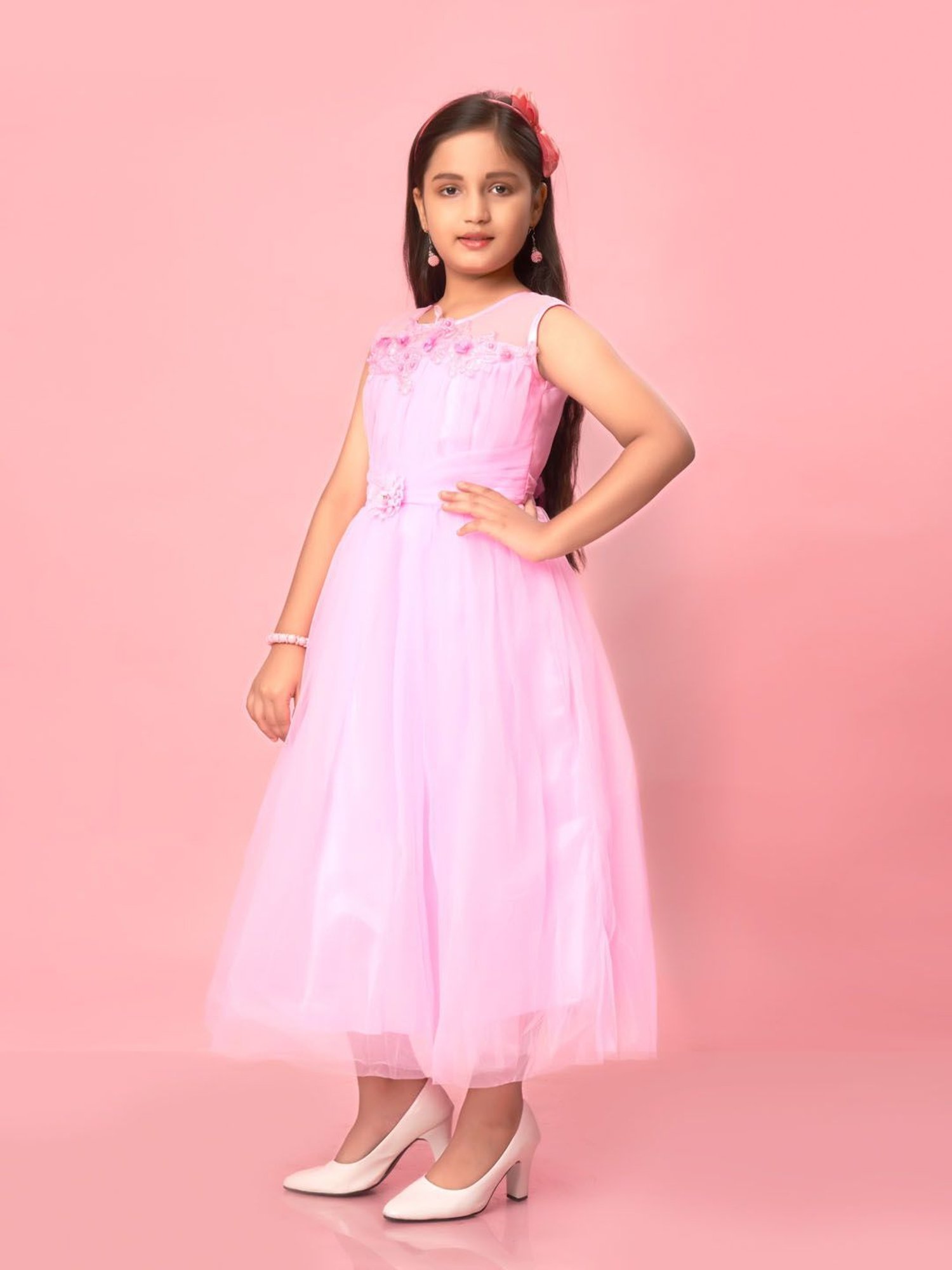 Buy Aarika Sleeveless Asymmetrical Neck Designed Bow Embellished Empire  Line Gown Pink for Girls (8-9Years) Online in India, Shop at FirstCry.com -  15402196