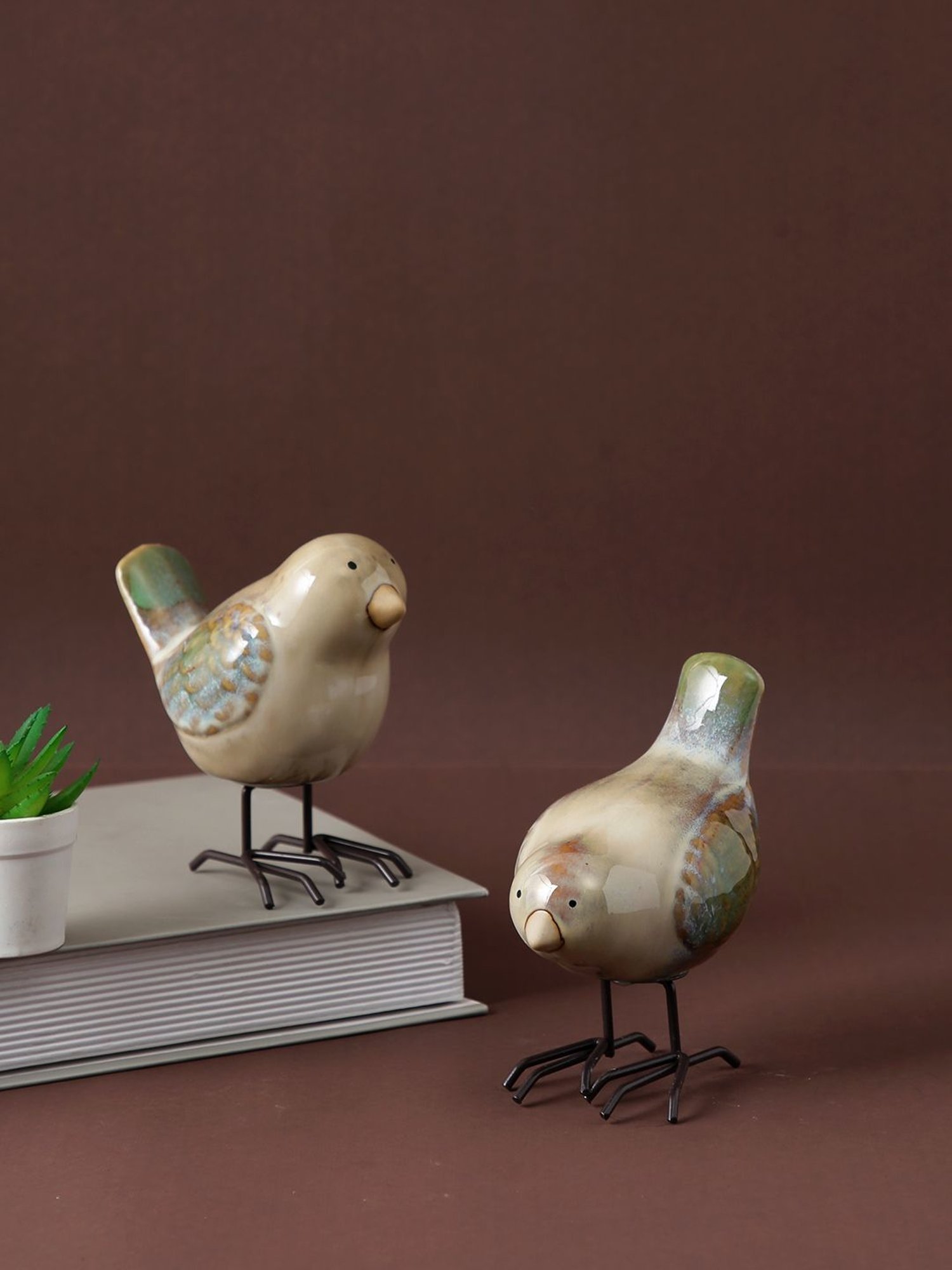 Buy Tayhaa Green & Brown Ceramic Birds - Set of 2 at Best Price