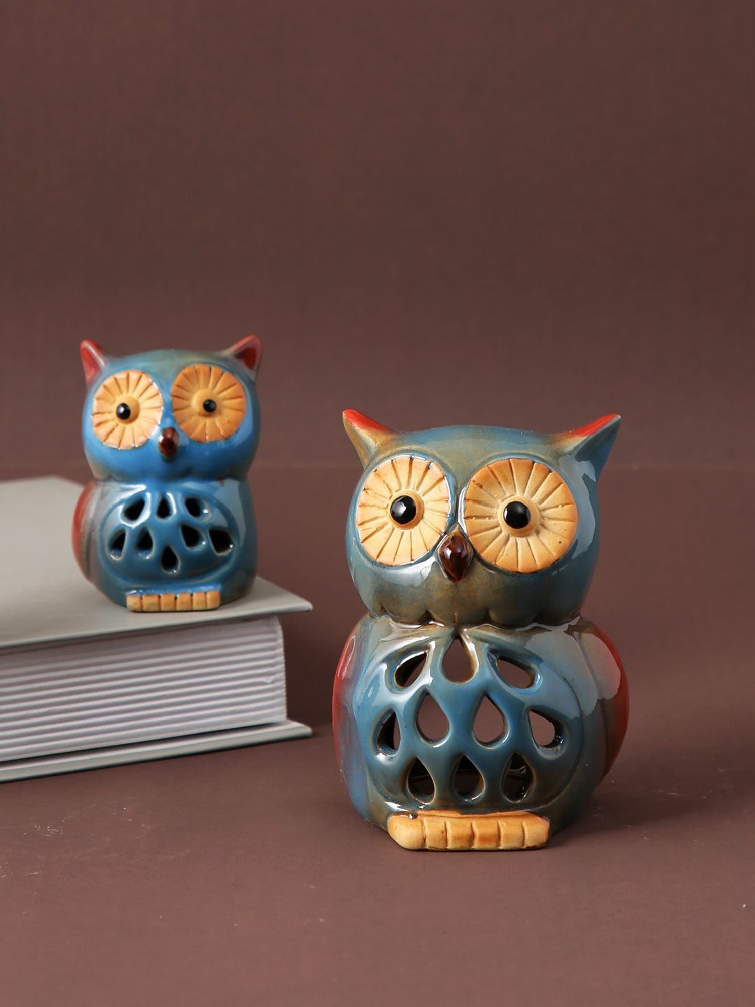 Buy Tayhaa Blue Ceramic Owl shape Showpiece - Set of 2 at Best