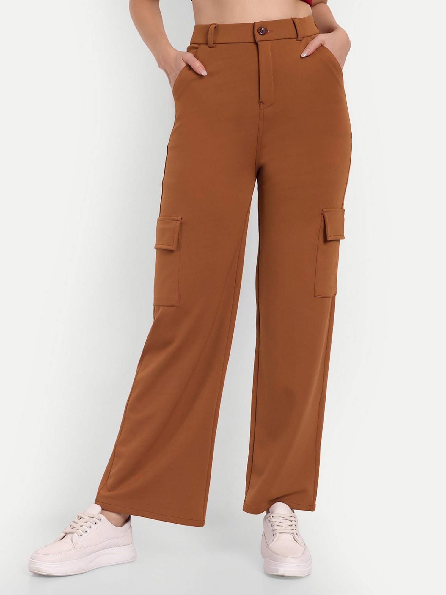 Broadstar Light Brown Straight Fit High Rise Trousers