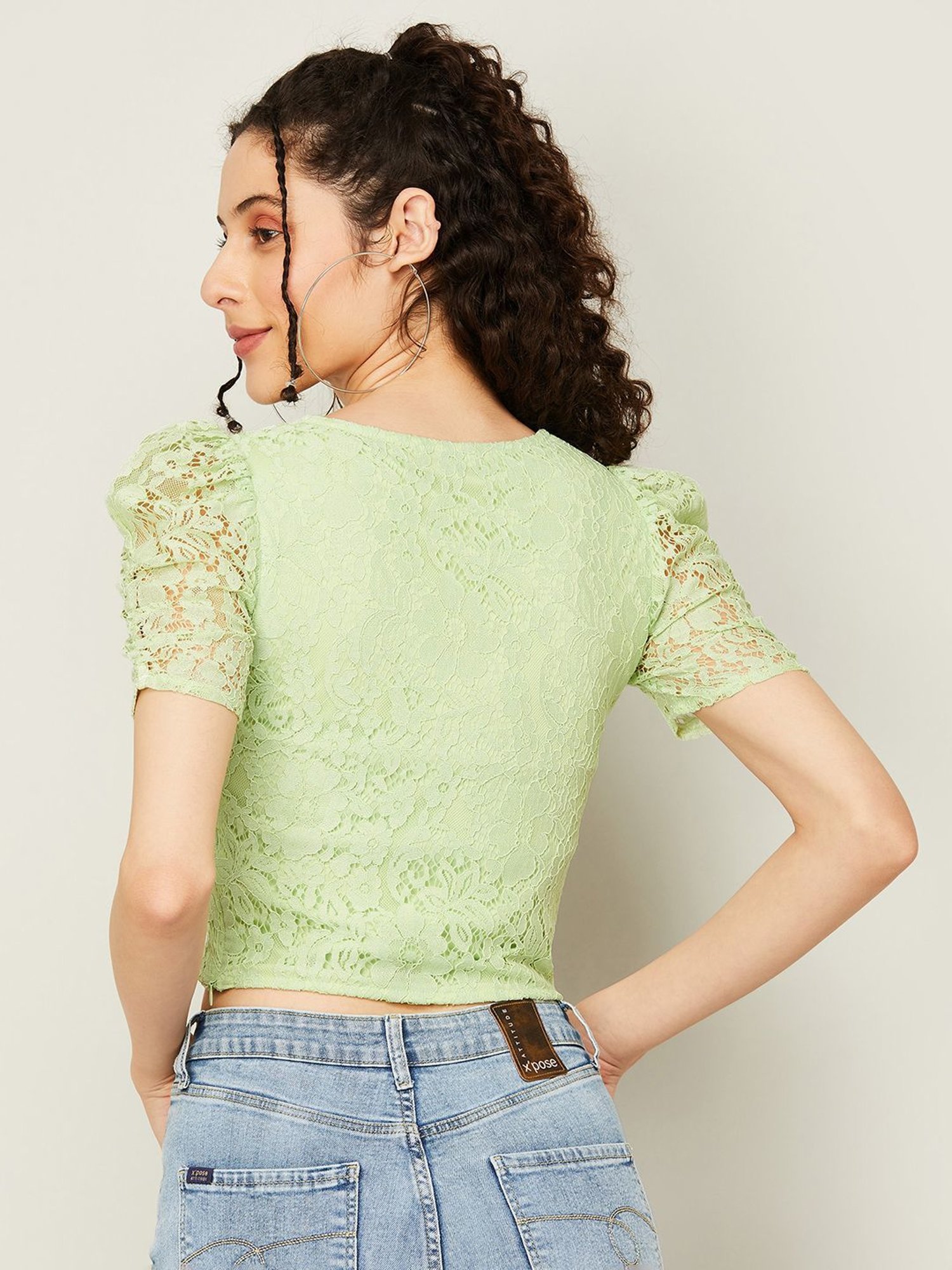 Ginger by Lifestyle Sage Green Self Pattern Top