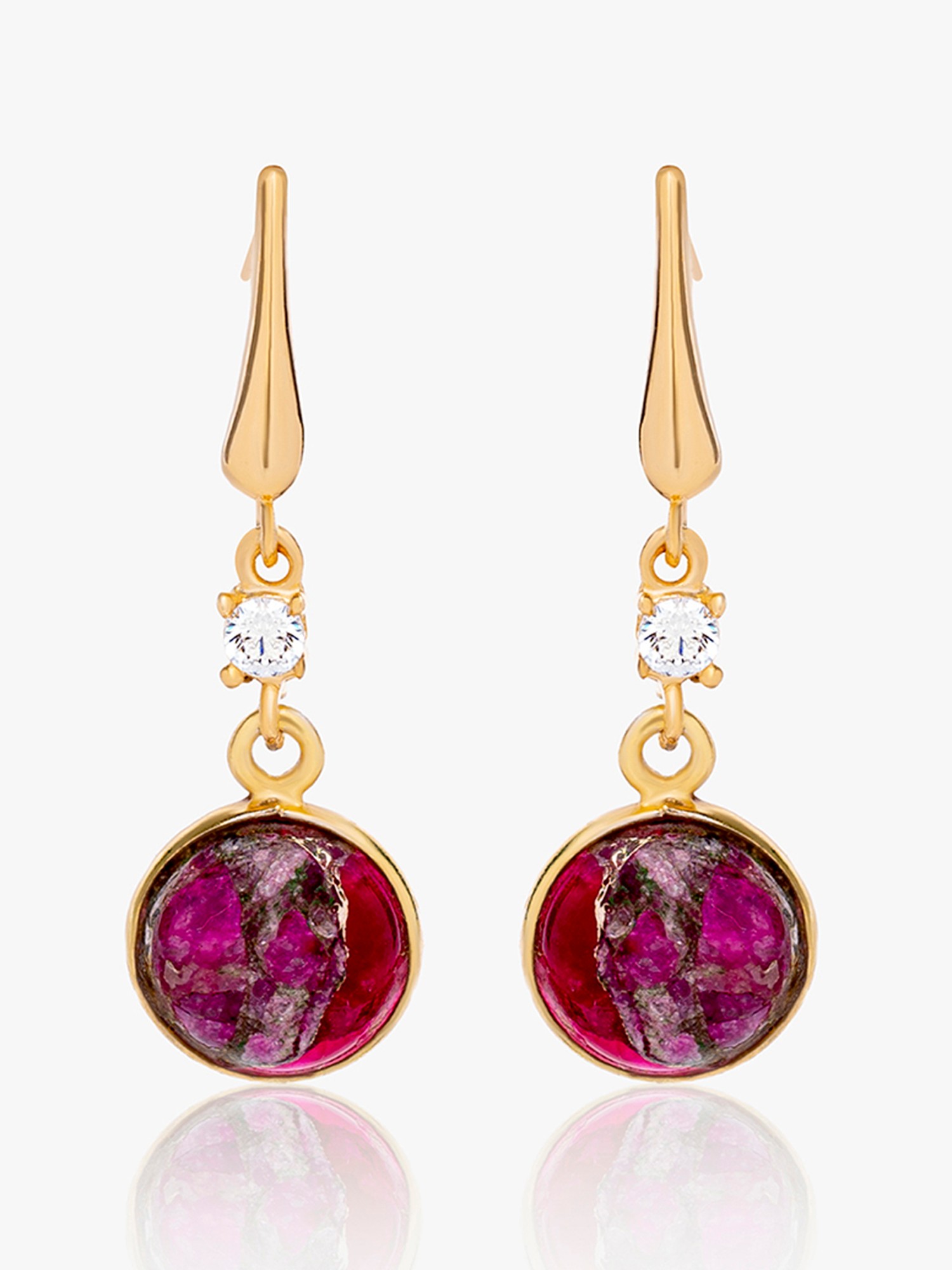 Stunning Gold Plated Floral Small Ruby Drop EarringsKollam Supreme