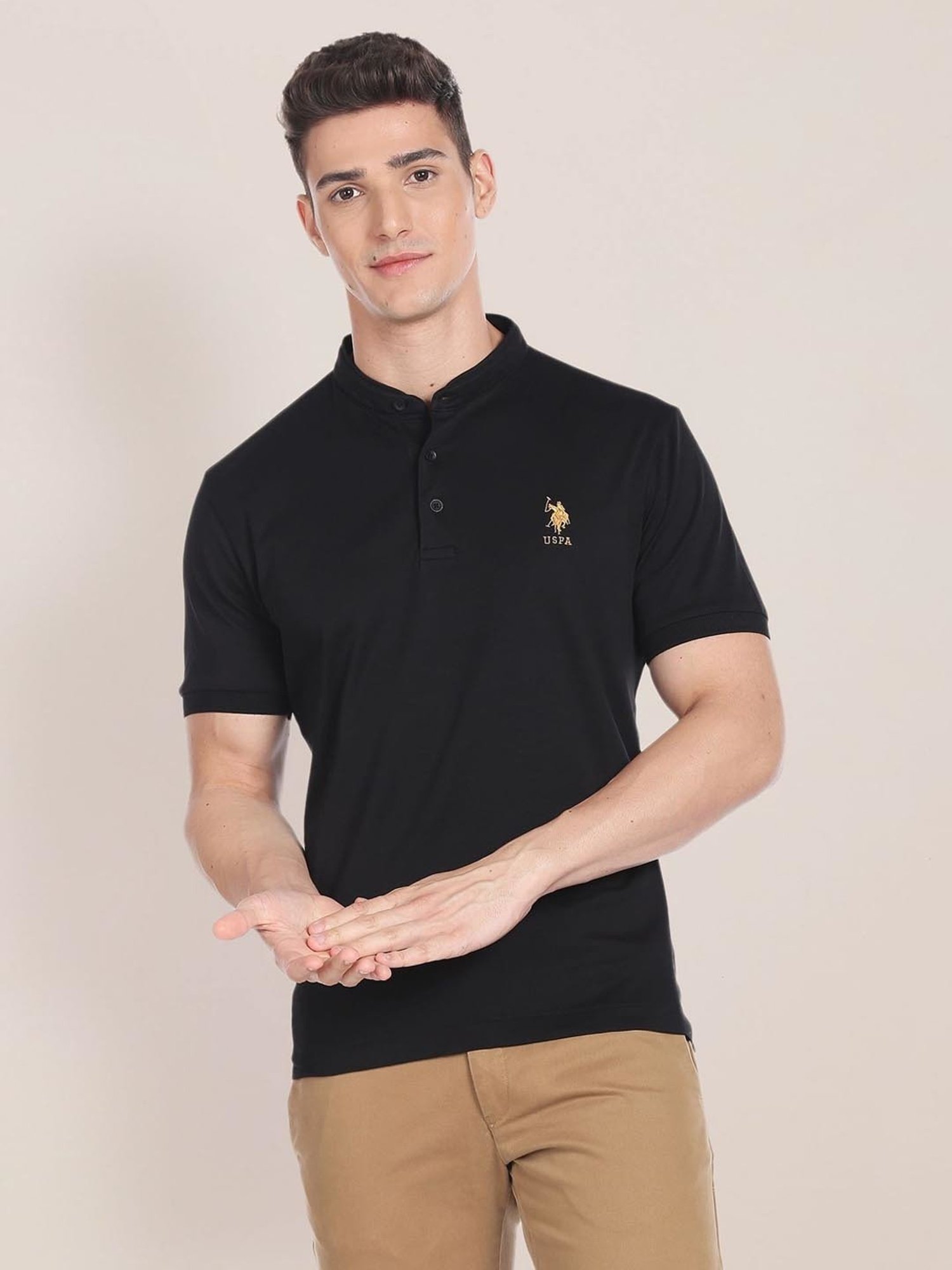 Buy U.S. Polo Assn. Black Cotton Regular Fit Polo T Shirts for